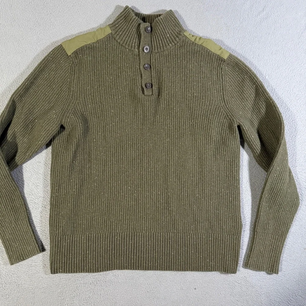 The‎ North Face Mens Large Green Button Up Sweater Knit Ribbed Military Pullover